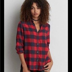 Checkered Red and Blue Button-Down Shirt